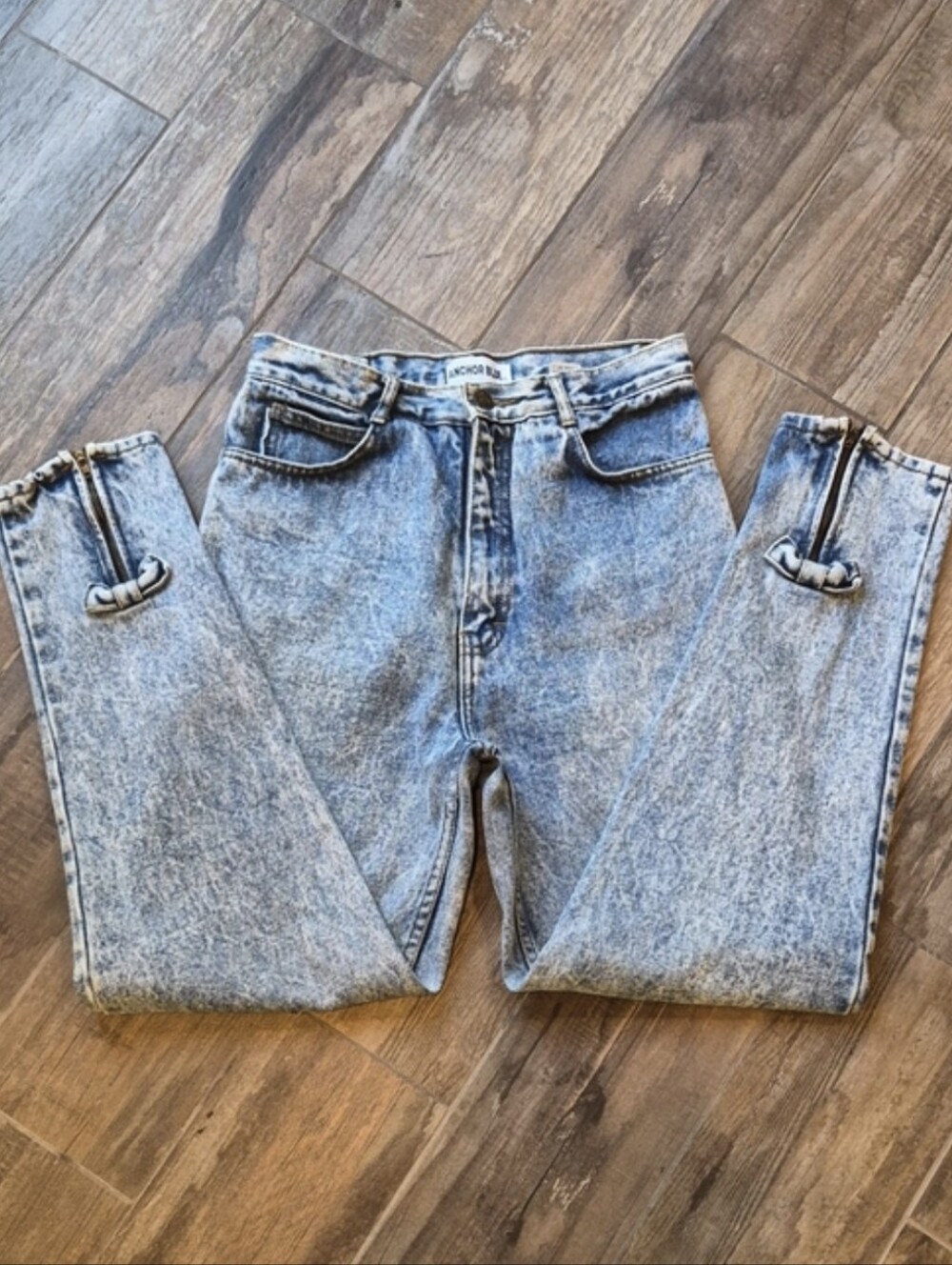 Vtg Anchor Blue High Rise Back Ankle Bow Detail Acid Wash Denim Jeans, Size 26